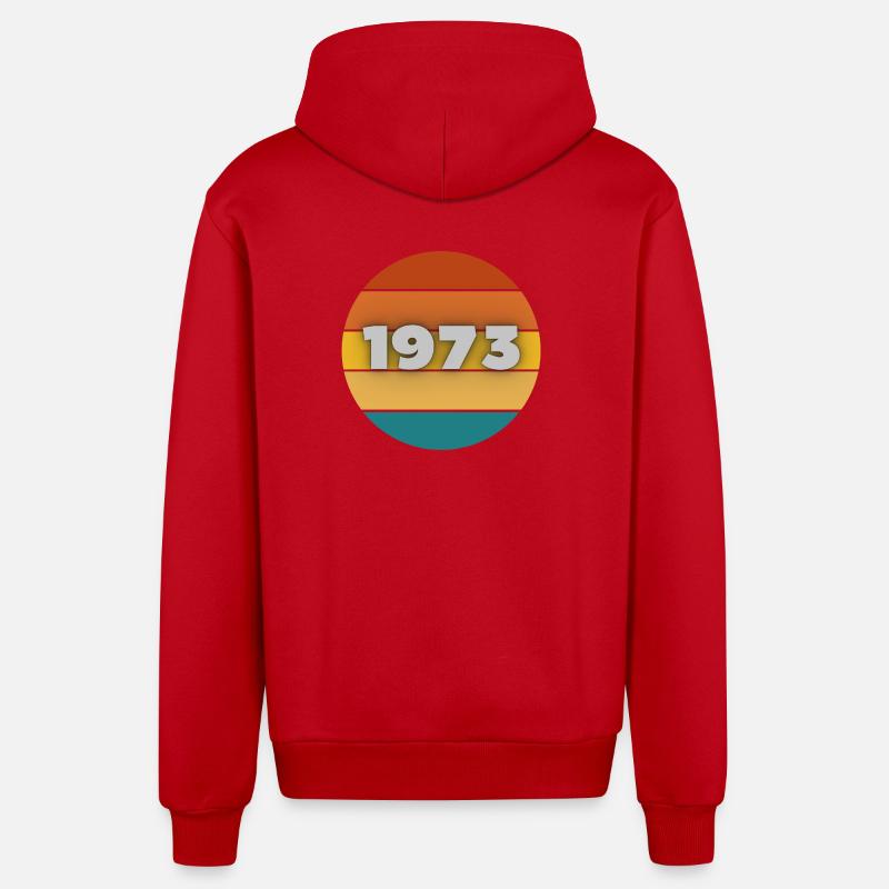 1973, année de naissance, 50 ans - Veste à capuche bio décontractée fabriquée en UE - rouge
