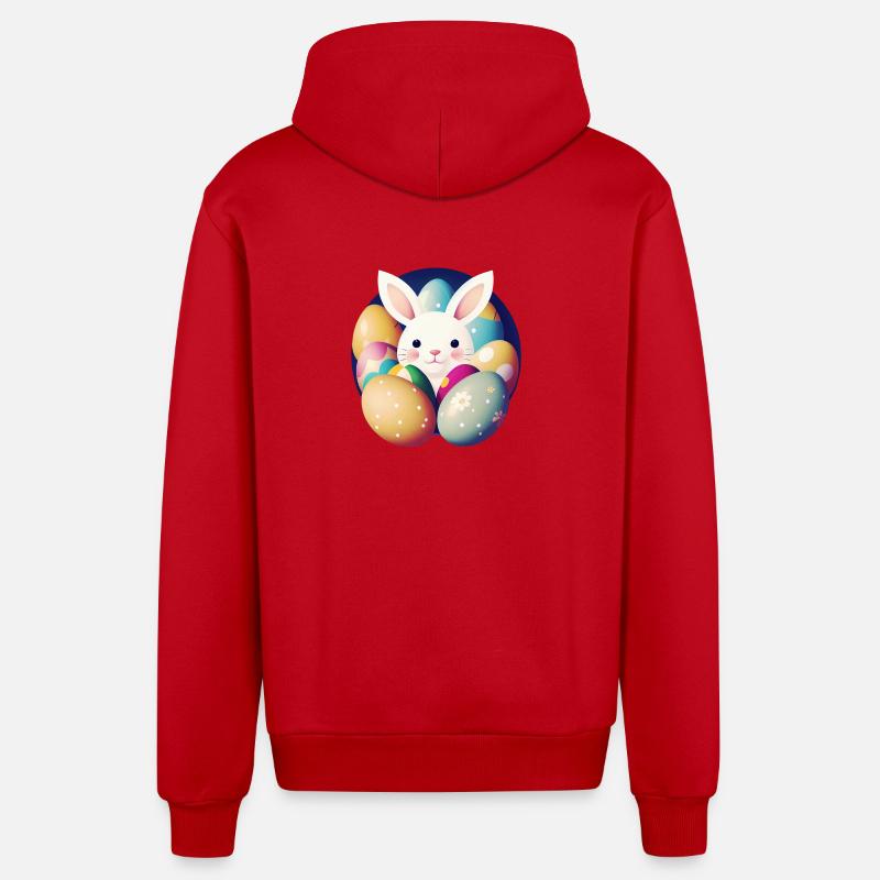 Easter bunny with Easter eggs - Organic Relaxed Hooded Jacket Made in EU - red