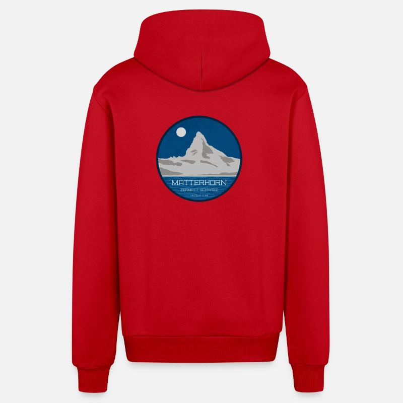 Graphique du Cervin Zermatt avec altitude - Veste à capuche bio décontractée fabriquée en UE - rouge