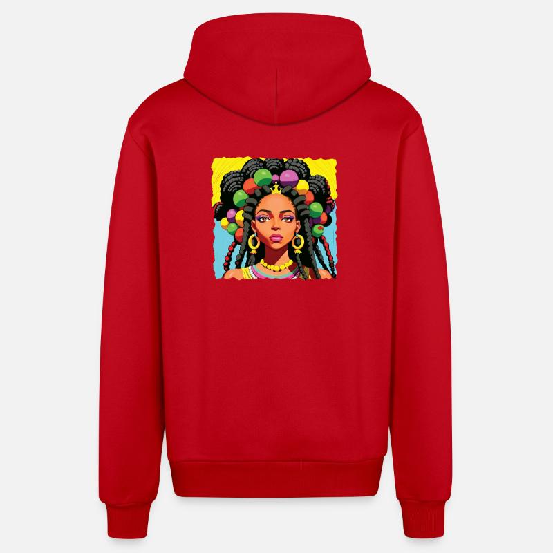 Femme noire avec des dreadlocks - Veste à capuche bio décontractée fabriquée en UE - rouge