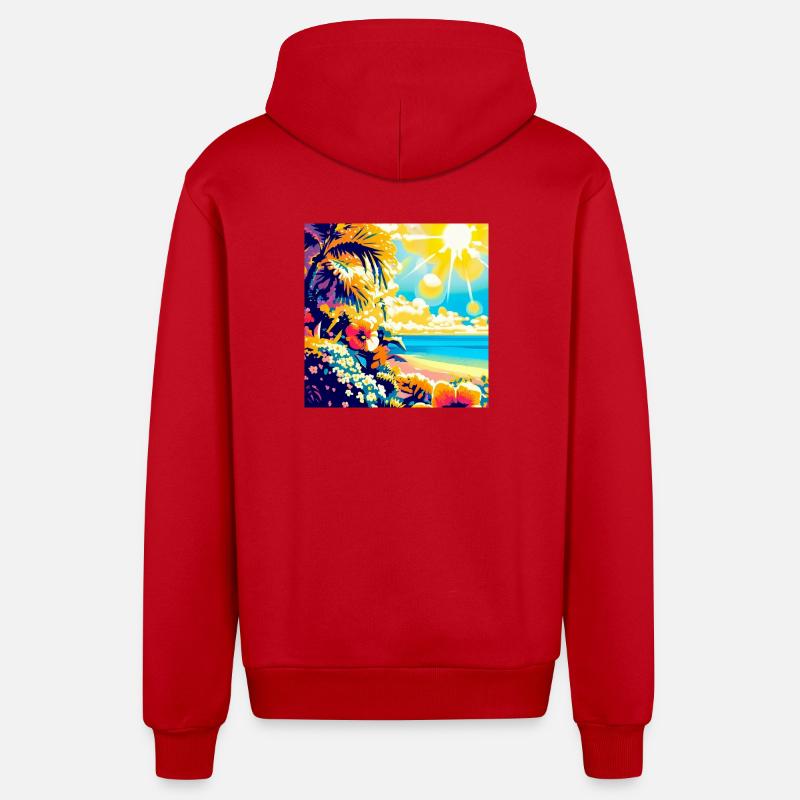 Plage tropicale rétro et soleil - Veste à capuche bio décontractée fabriquée en UE - rouge