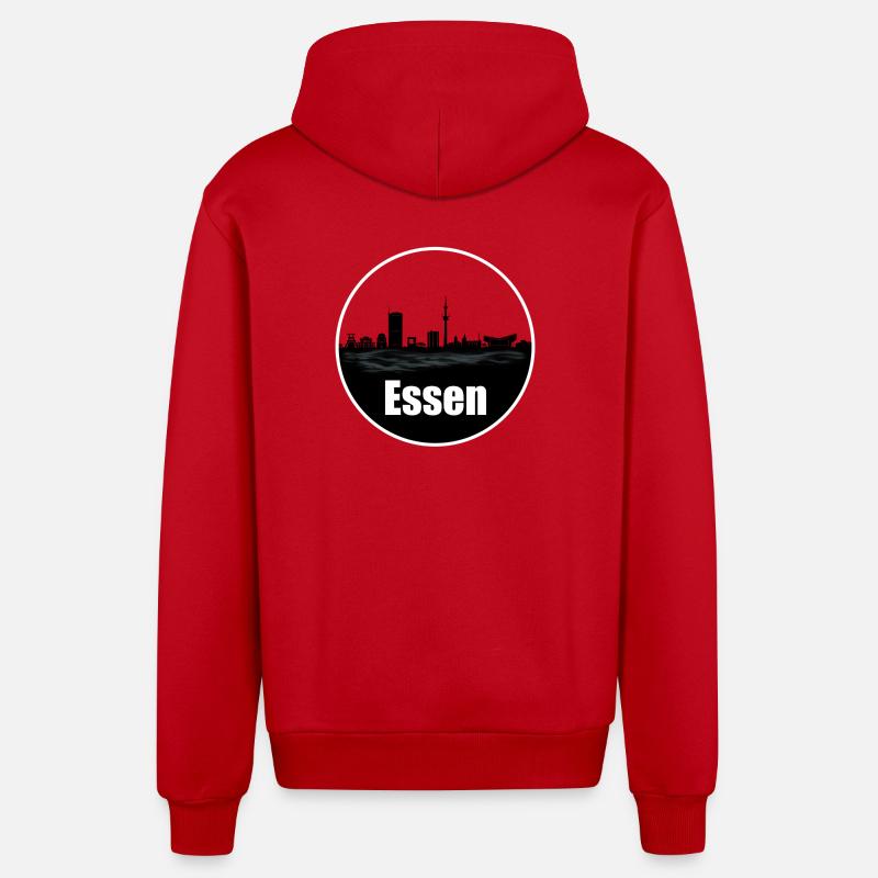 Essen Transparenz Skyline - Organic Relaxed Kapuzenjacke Made in EU - Rot