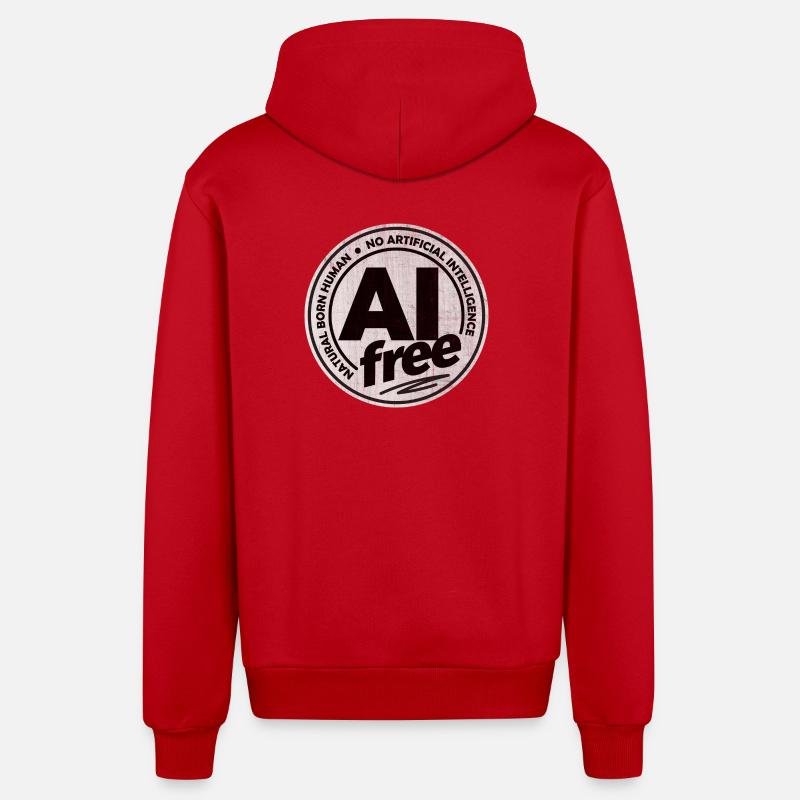 Sans IA - Pas d’intelligence artificielle - Veste à capuche bio décontractée fabriquée en UE - rouge