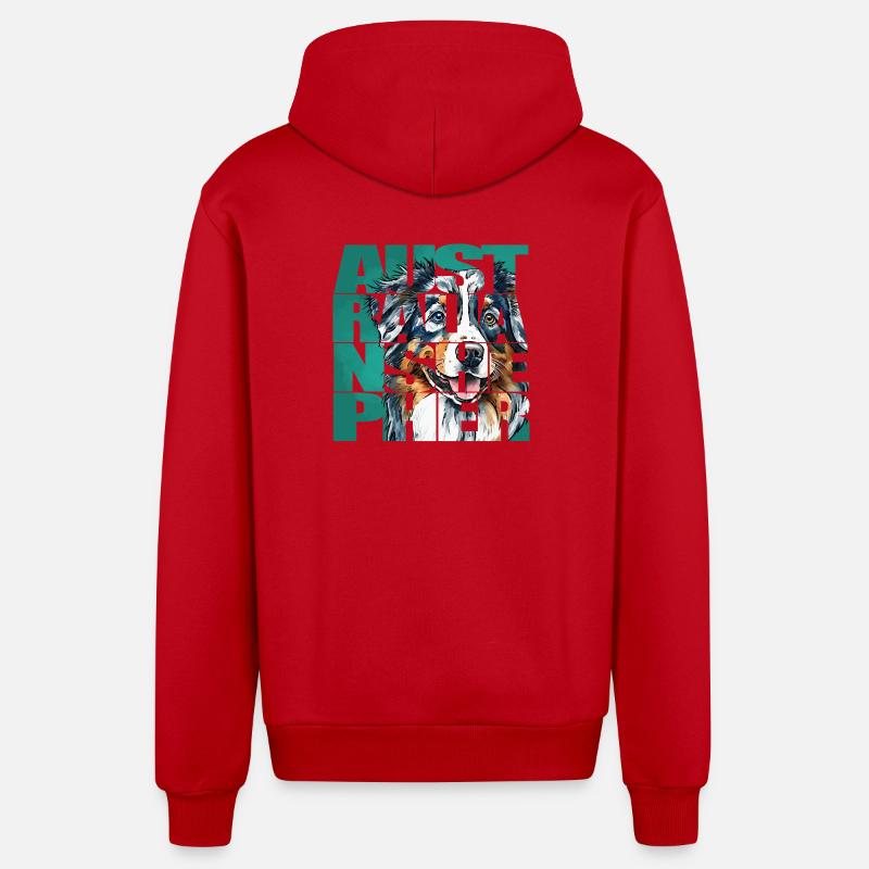 Portrait de berger australien - Veste à capuche bio décontractée fabriquée en UE - rouge