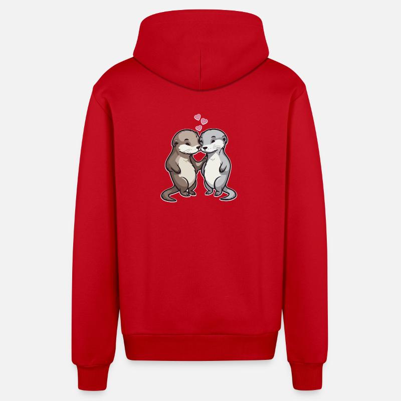 Dans l’amour Otter Hearts Love - Veste à capuche bio décontractée fabriquée en UE - rouge