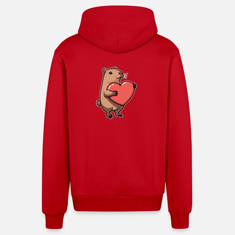 Capybara avec coeur Saint-Valentin - Veste à capuche bio décontractée fabriquée en UE - rouge