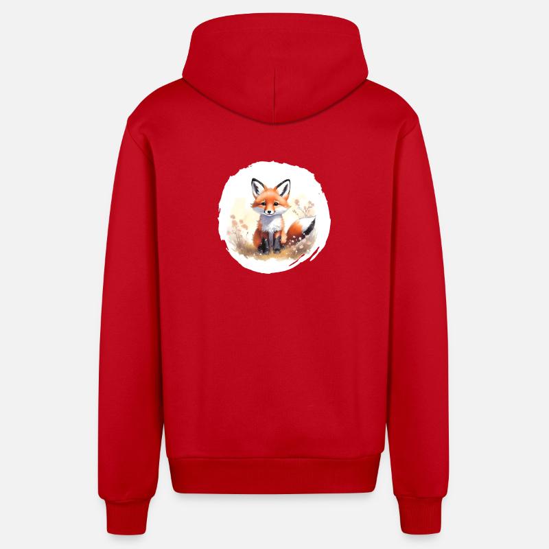 Aquarelle de renard - Veste à capuche bio décontractée fabriquée en UE - rouge
