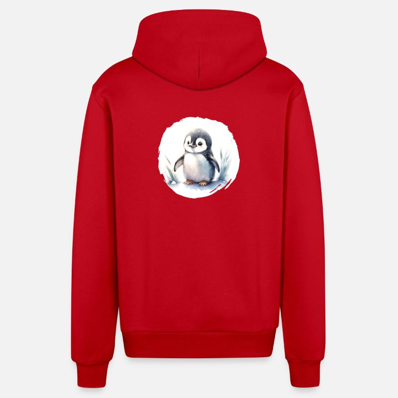 Aquarelle de pingouin - Veste à capuche bio décontractée fabriquée en UE - rouge