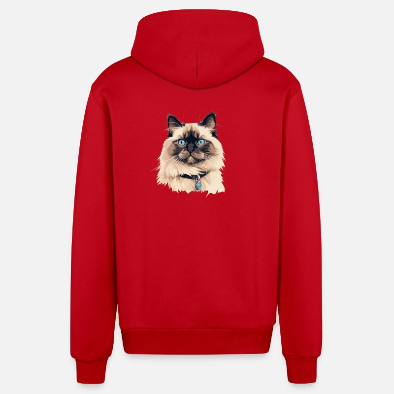 Tête de chat Ragdoll - Veste à capuche bio décontractée fabriquée en UE - rouge