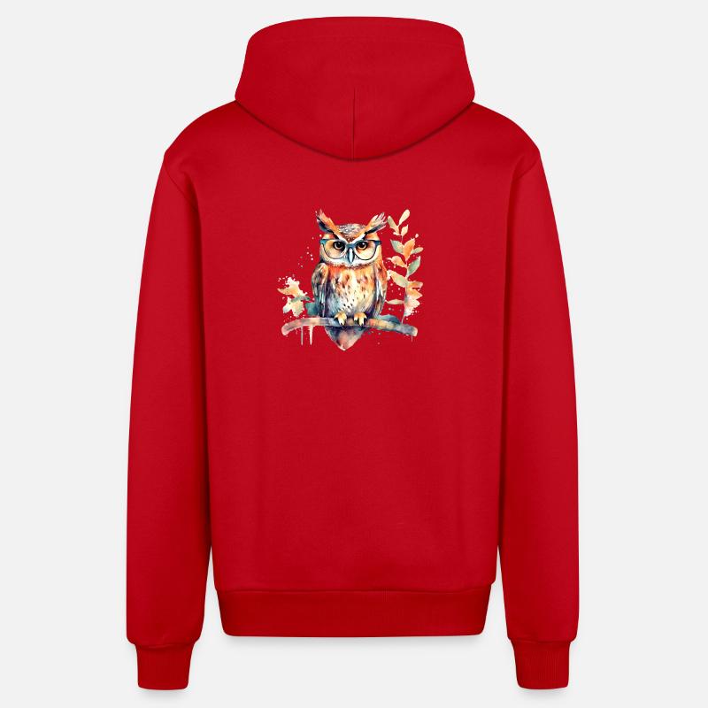 Hibou avec des lunettes - Veste à capuche bio décontractée fabriquée en UE - rouge