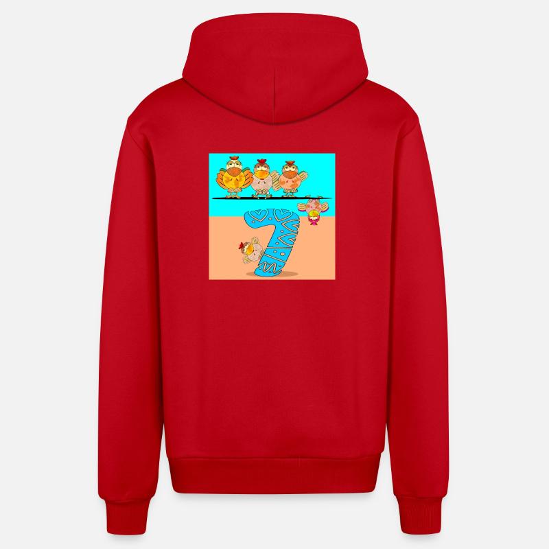 7ème Anniversaire Écolier - Polager Volaille - Veste à capuche bio décontractée fabriquée en UE - rouge