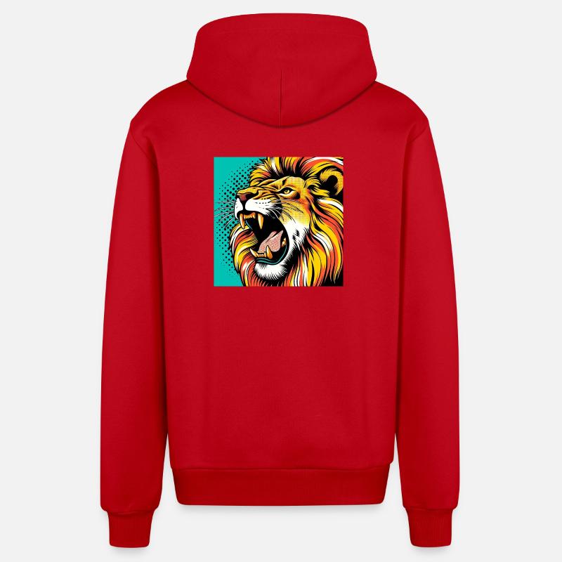 Lion Pop Art - Veste à capuche bio décontractée fabriquée en UE - rouge