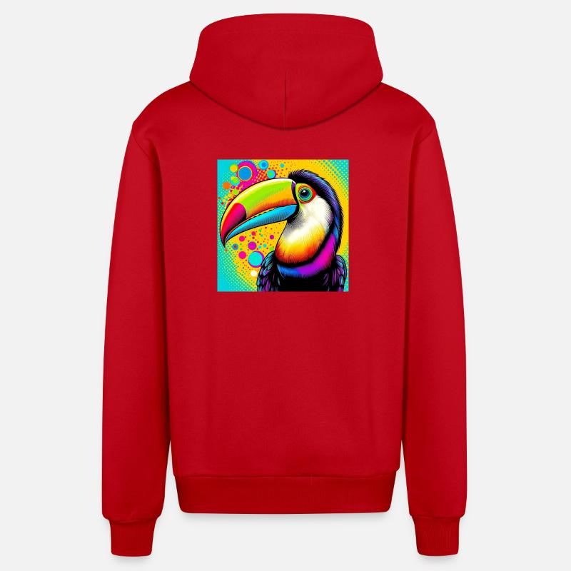 Toucan Pop Art - Veste à capuche bio décontractée fabriquée en UE - rouge