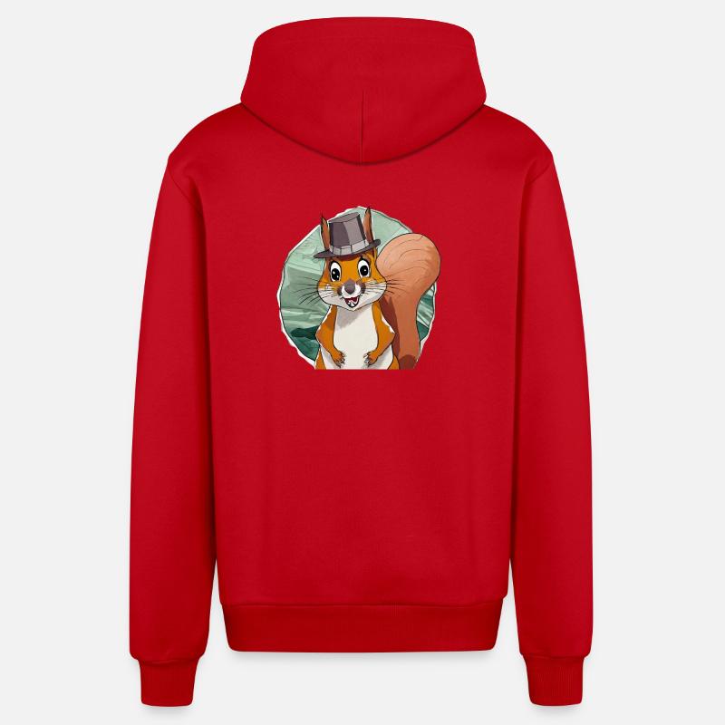 écureuil drôle avec chapeau - Veste à capuche bio décontractée fabriquée en UE - rouge