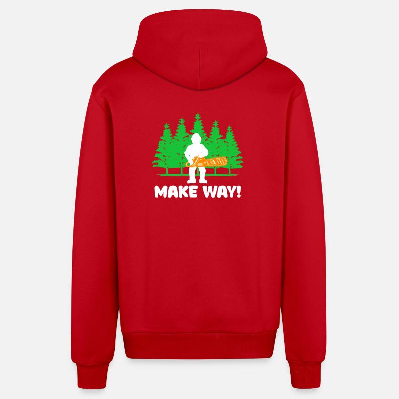 Bûcheron boiserie arbre tronçonneuse déclaration - Veste à capuche bio décontractée fabriquée en UE - rouge