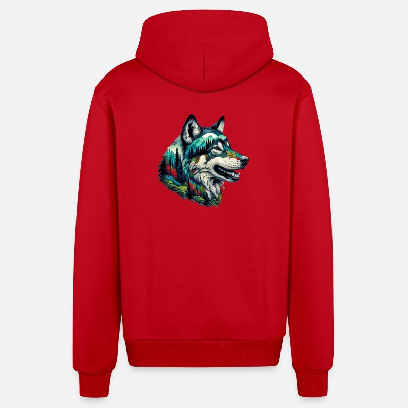 Loup - Veste à capuche bio décontractée fabriquée en UE - rouge