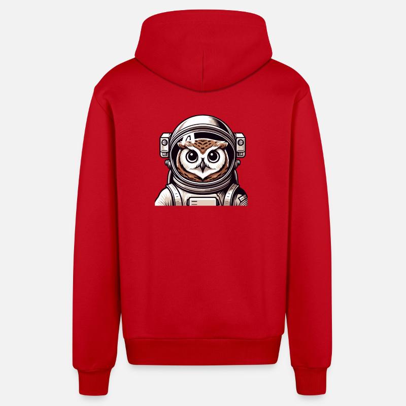 Eine Astronauten-Eule im Cartoon-Stil - Organic Relaxed Kapuzenjacke Made in EU - Rot