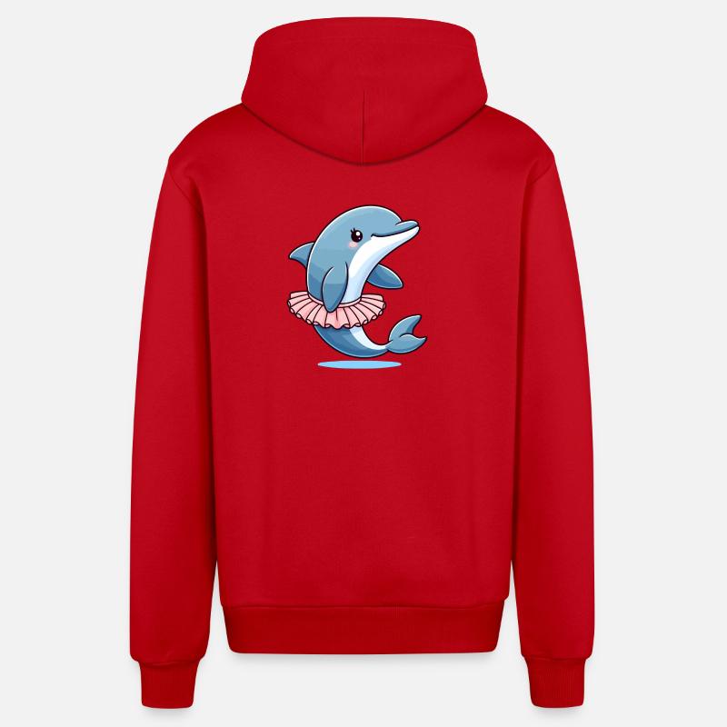 Dauphin de ballet : Vagues gracieuses - Veste à capuche bio décontractée fabriquée en UE - rouge