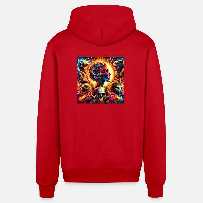 Lebendige Blumenschädel & Chlorole - Organic Relaxed Kapuzenjacke Made in EU - Rot