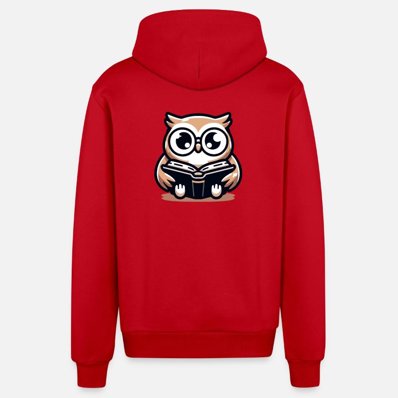 Weiser Eulenleser-Buch-Talisman - Organic Relaxed Kapuzenjacke Made in EU - Rot