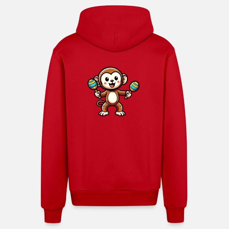 Singe Maraca : le primate musical - Veste à capuche bio décontractée fabriquée en UE - rouge