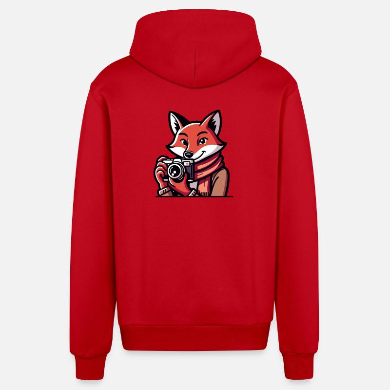 Shutter Fox: Der Schnappschuss-Abenteurer - Organic Relaxed Kapuzenjacke Made in EU - Rot