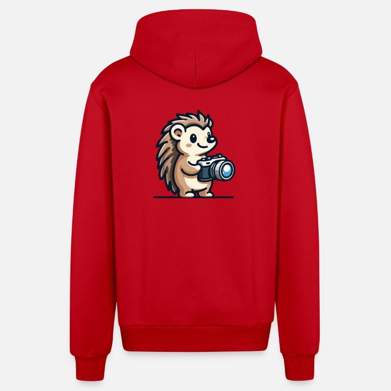 Schnappschuss-Igel: Der Shutterbug-Kumpel - Organic Relaxed Kapuzenjacke Made in EU - Rot