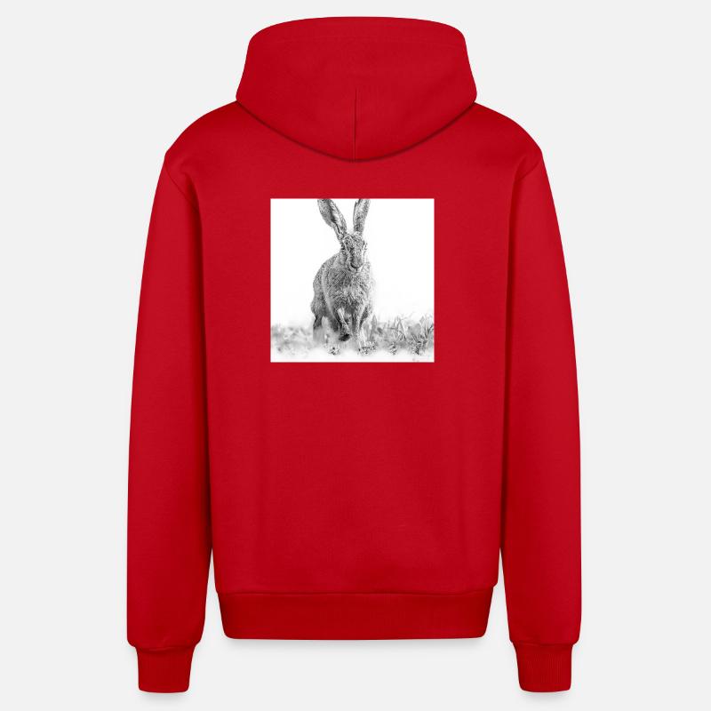 Lapin sautillant noir blanc - Veste à capuche bio décontractée fabriquée en UE - rouge