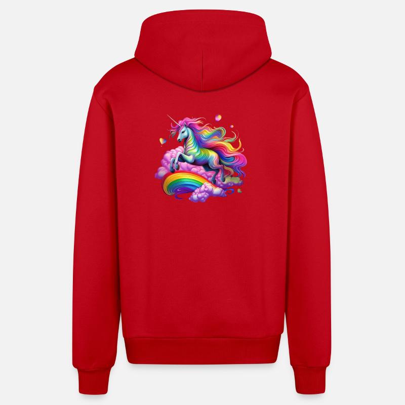 Fee Regenbogen Einhorn - Organic Relaxed Kapuzenjacke Made in EU - Rot