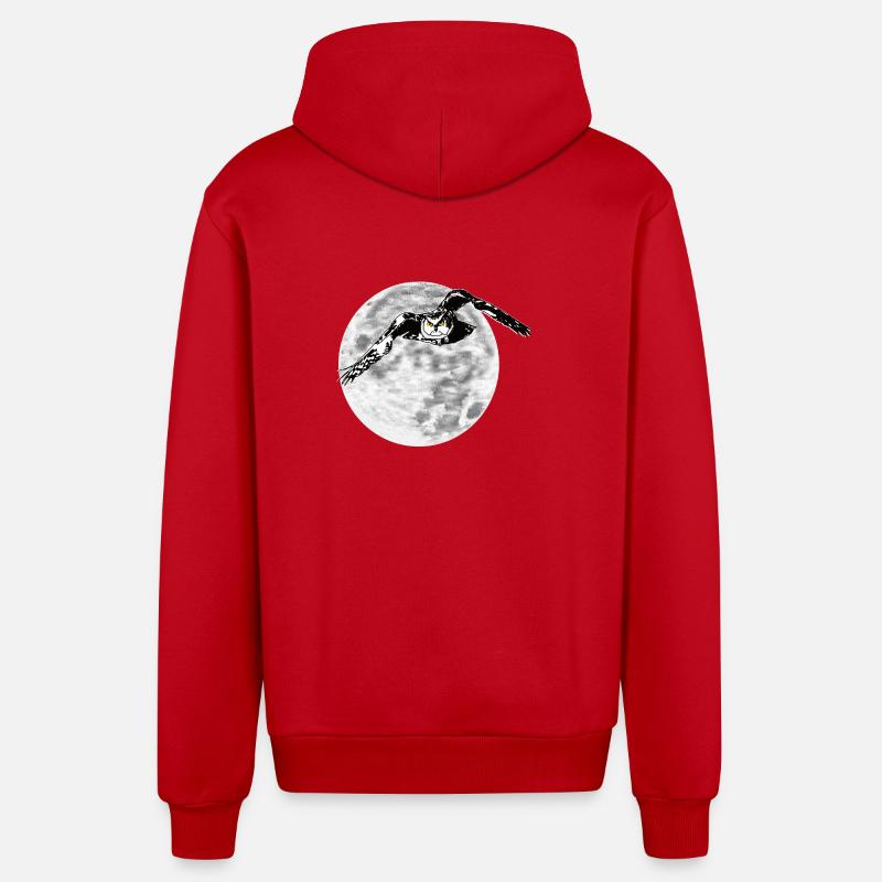 Eule vor Mond - Organic Relaxed Kapuzenjacke Made in EU - Rot