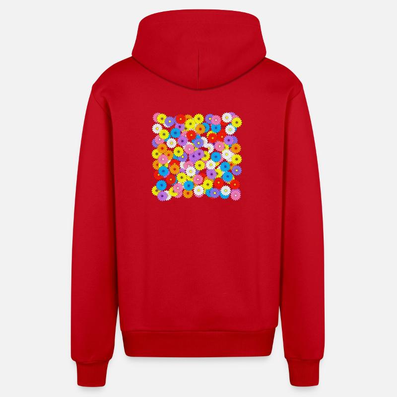 Mer de fleurs - Veste à capuche bio décontractée fabriquée en UE - rouge