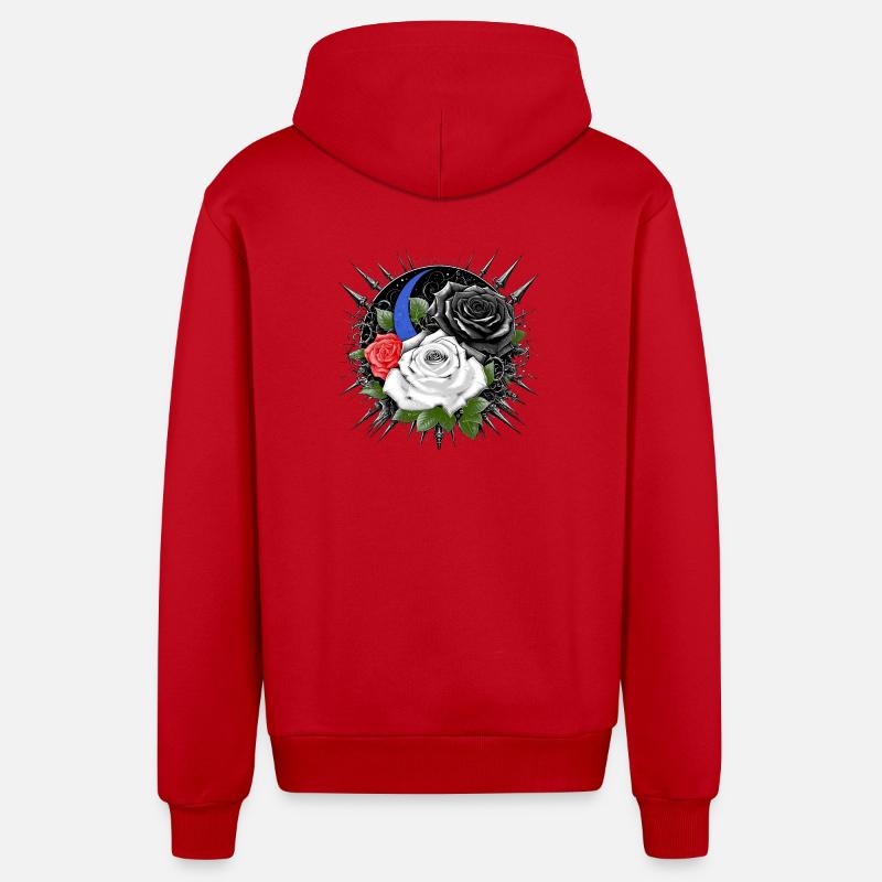 Roses sombres avec lune et épines - Veste à capuche bio décontractée fabriquée en UE - rouge