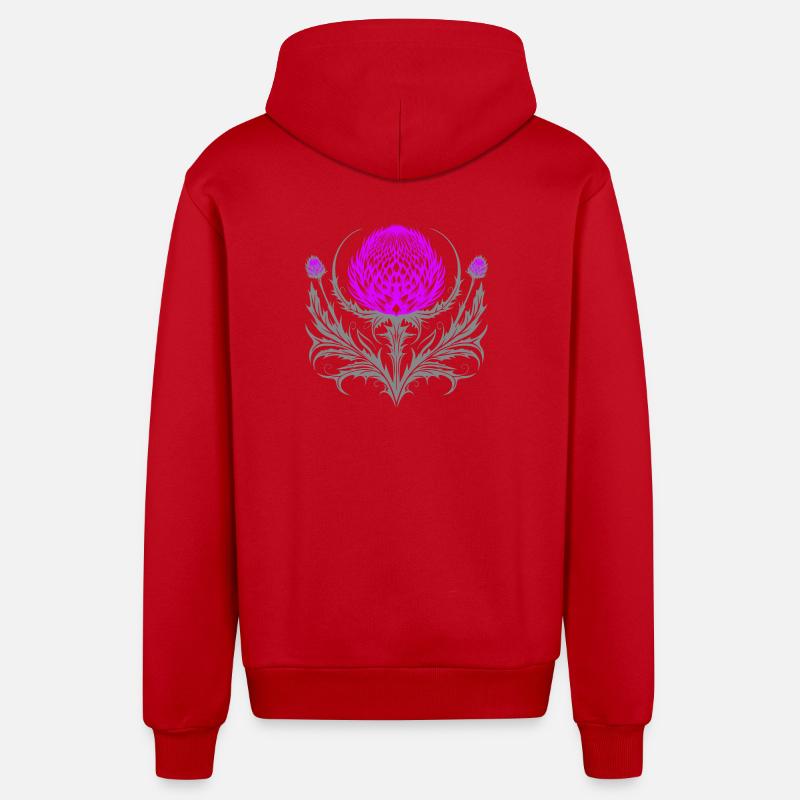Distel Tattoo Scottish Thistle Botanical Art - Organic Relaxed Hooded Jacket Made in EU - red