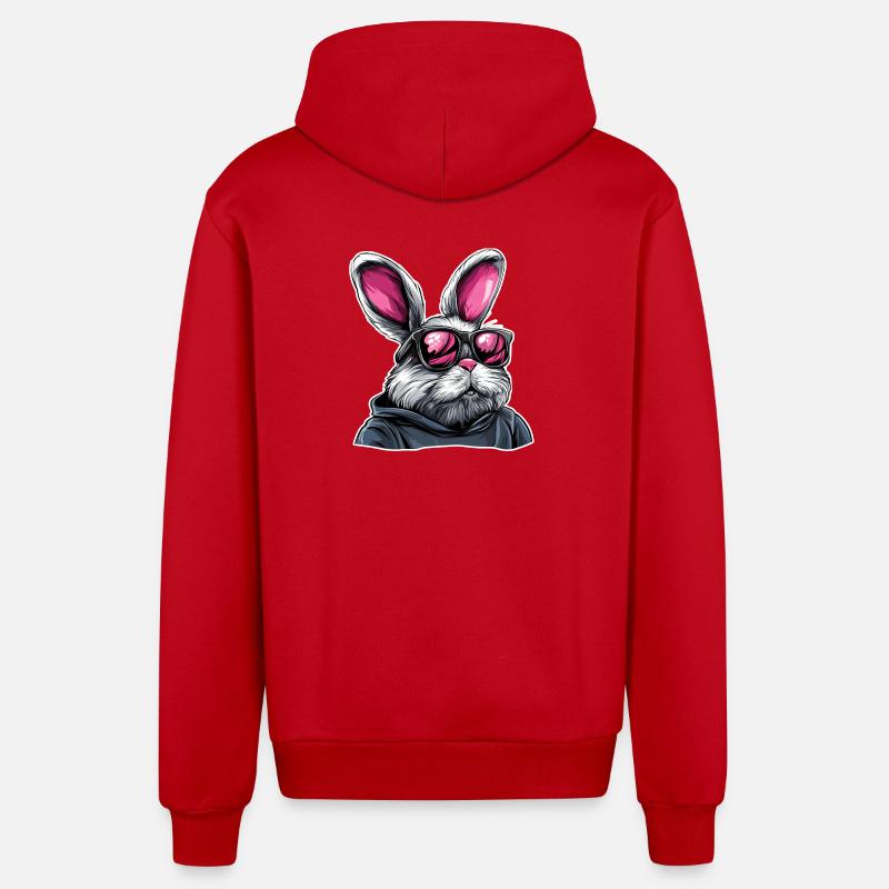 Lapin à lunettes de soleil néon en sweat à capuche - Veste à capuche bio décontractée fabriquée en UE - rouge