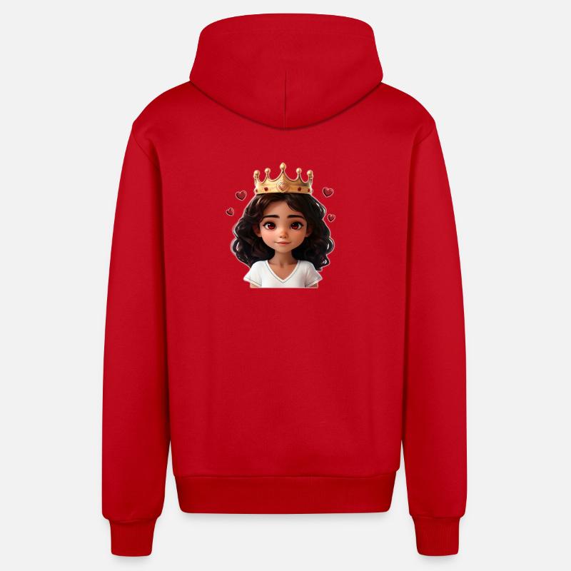 Süßes Mädchen mit Krone und Herzchen - Organic Relaxed Kapuzenjacke Made in EU - Rot