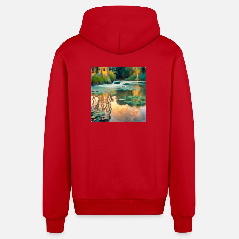 Rivière Impressionisme - Veste à capuche bio décontractée fabriquée en UE - rouge