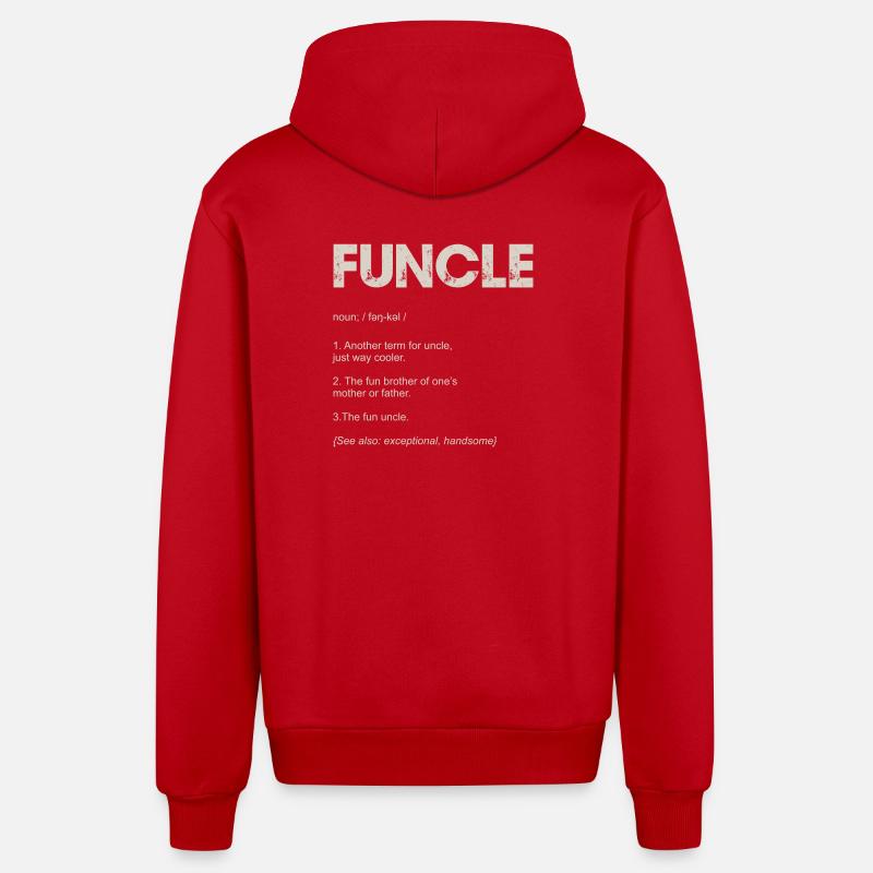 Funcle Typography Tee Design - Organic Relaxed Hooded Jacket Made in EU - red