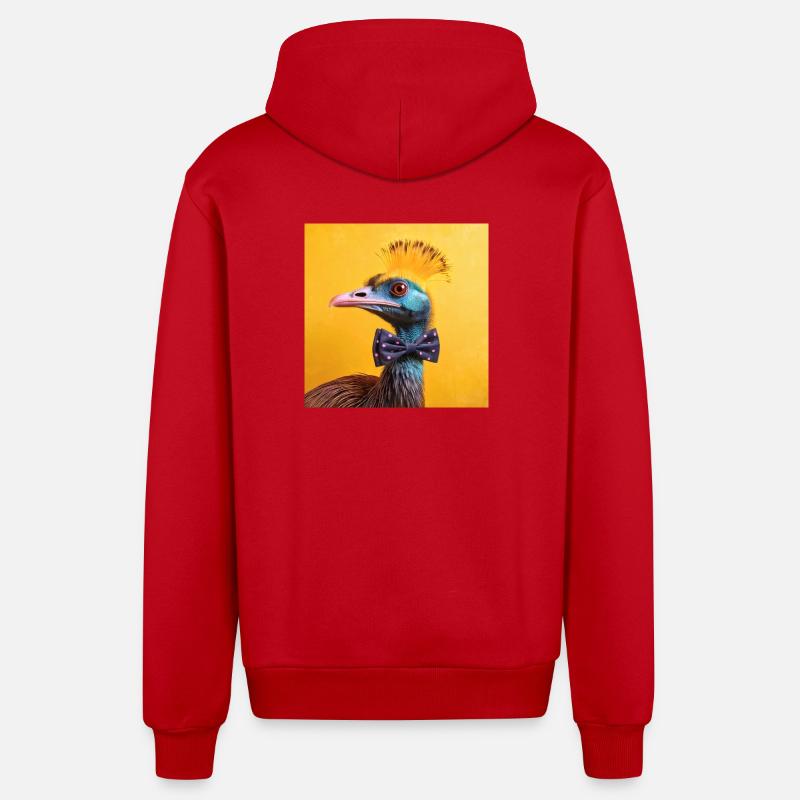 Blauer Vogel mit Fliege - Organic Relaxed Kapuzenjacke Made in EU - Rot