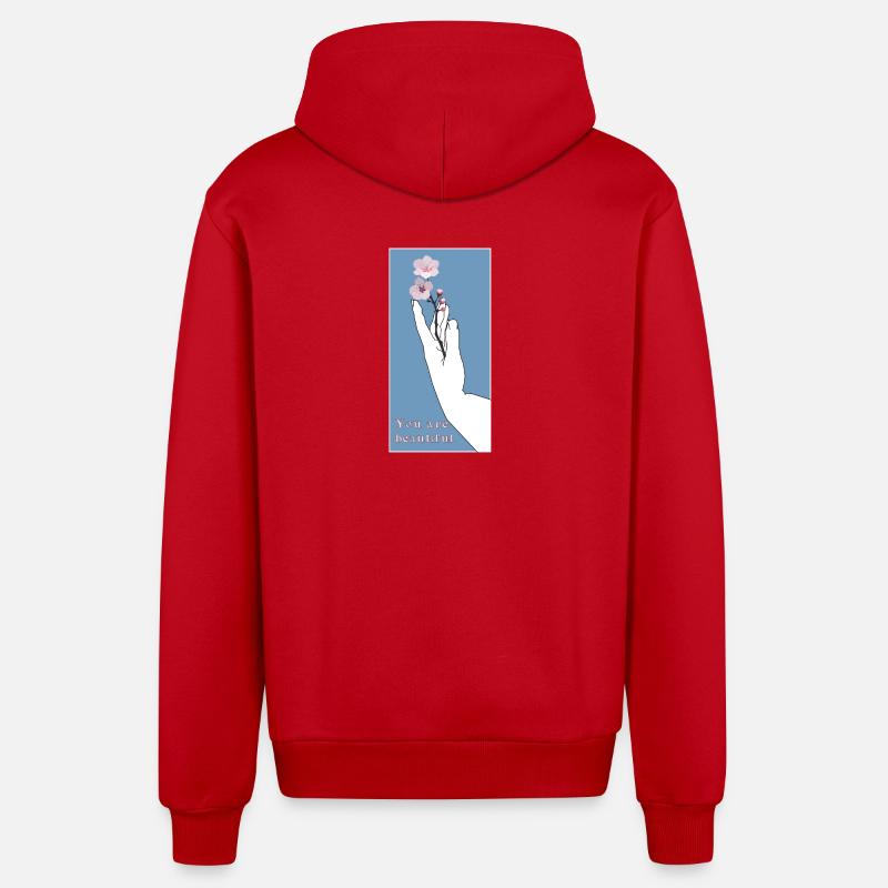 Tu es belle - Veste à capuche bio décontractée fabriquée en UE - rouge