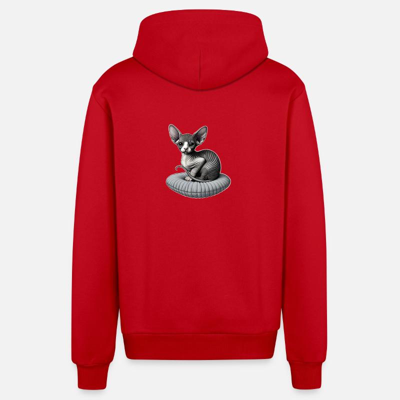 Petit chat Sphynx - Veste à capuche bio décontractée fabriquée en UE - rouge