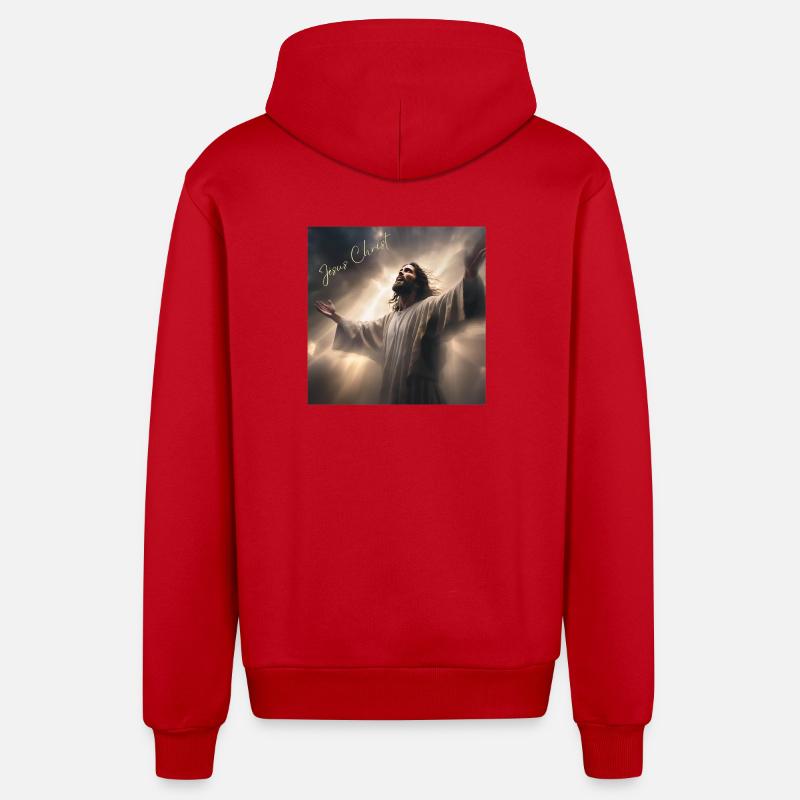 Jesus Christ, Catholic, Religious - Organic Relaxed Hooded Jacket Made in EU - red