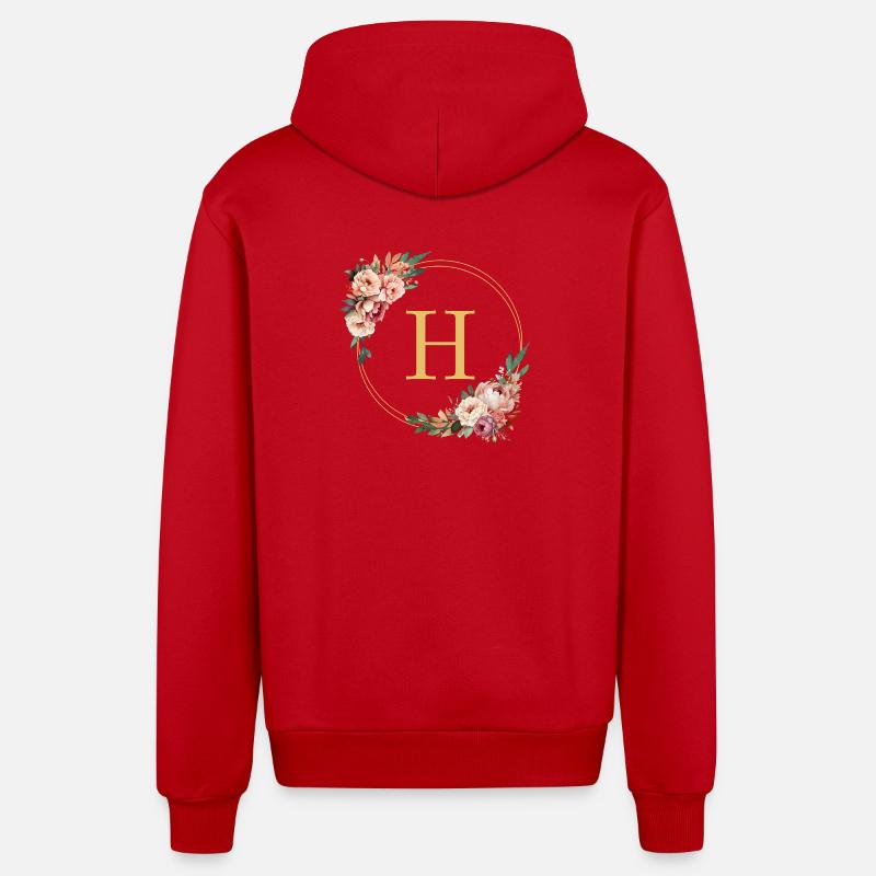 H Monogramme, Couronne de fleurs, Personnalisable - Veste à capuche bio décontractée fabriquée en UE - rouge