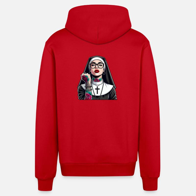 Religieuse avec tatouage - Veste à capuche bio décontractée fabriquée en UE - rouge