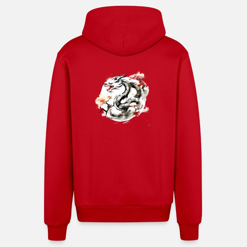 Signe du zodiaque chinois Dragon - Veste à capuche bio décontractée fabriquée en UE - rouge