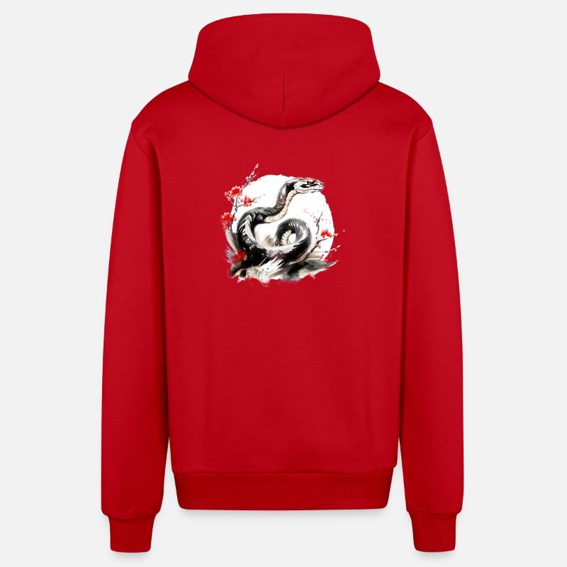 signe du zodiaque chinois Serpent - Veste à capuche bio décontractée fabriquée en UE - rouge