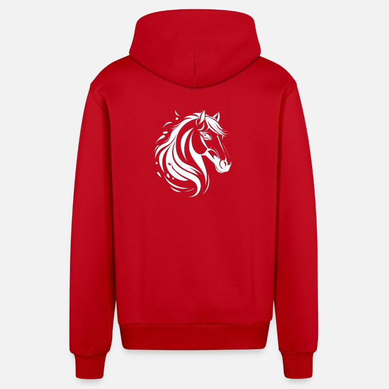 Portrait de cheval moderne dynamique - Veste à capuche bio décontractée fabriquée en UE - rouge