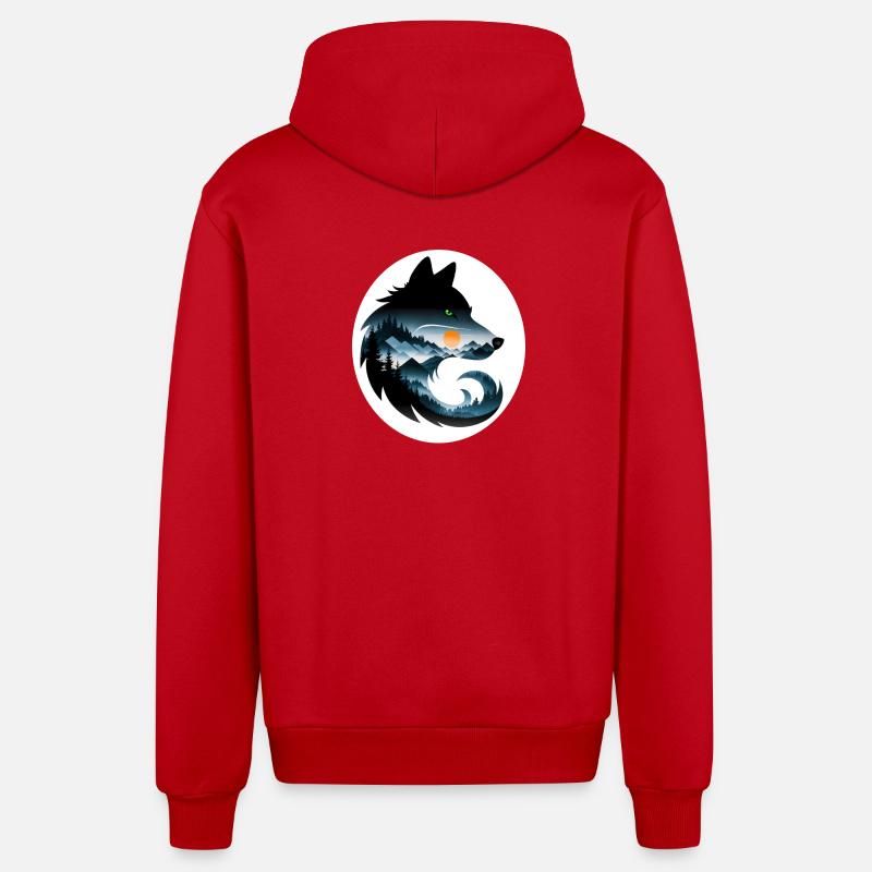 Wolf Landschaft - Organic Relaxed Kapuzenjacke Made in EU - Rot