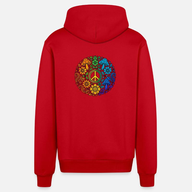 Psychedelisches Peace-Zeichen im Regenbogenstil - Organic Relaxed Kapuzenjacke Made in EU - Rot