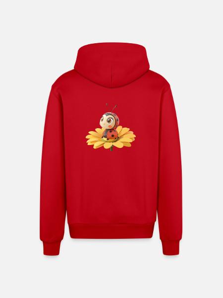 Cute ladybug on a flower - Organic Relaxed Hooded Jacket Made in EU - red