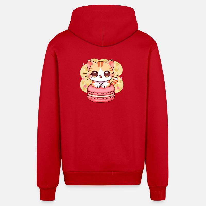 chibi cat - Veste à capuche bio décontractée fabriquée en UE - rouge